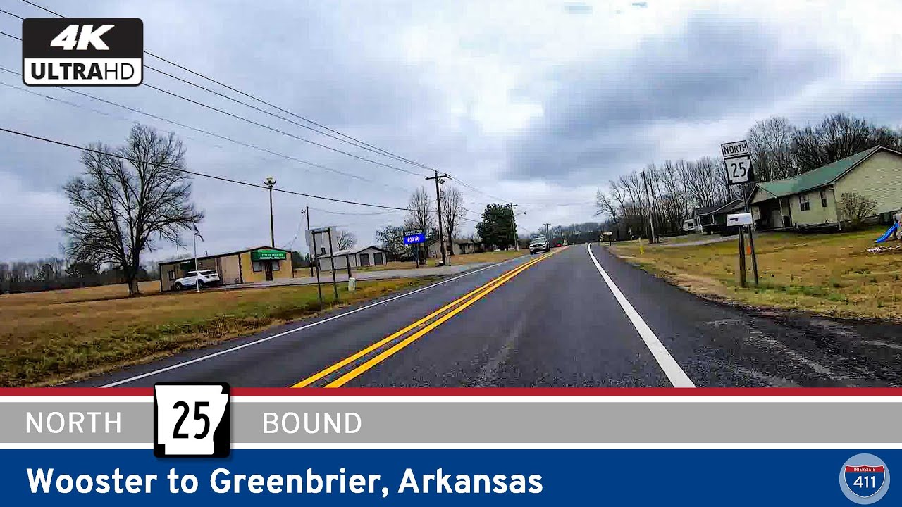 Cruise 5 miles north along Arkansas Highway 25 from Wooster to Greenbrier. This short but scenic route links rural farmland with the growing city of Greenbrier, ending at U.S. Route 65.