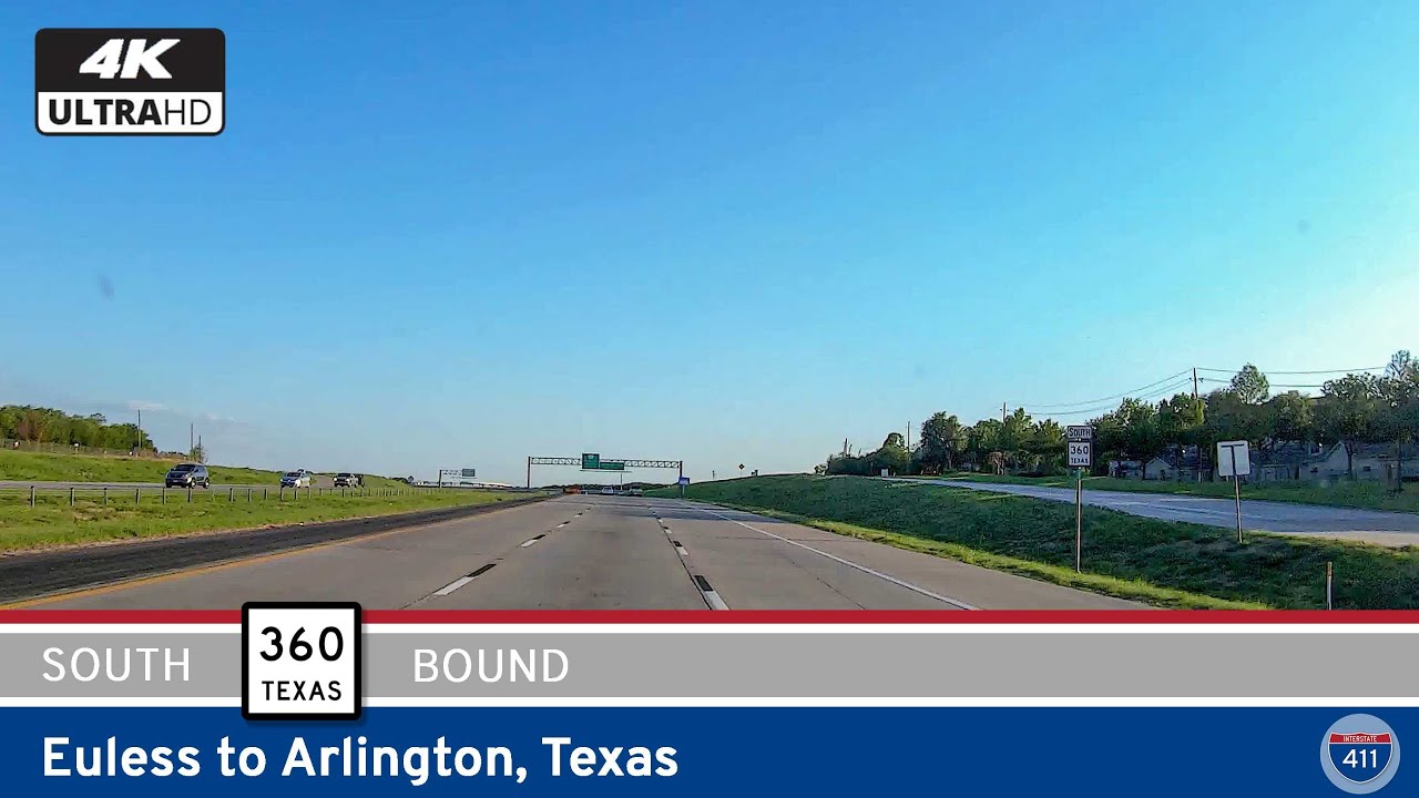 Cruise 13 miles south along Texas Highway 360 from Euless to Arlington. This key DFW-area route links travelers to major interstates, sports venues, and the entertainment hub of North Texas.